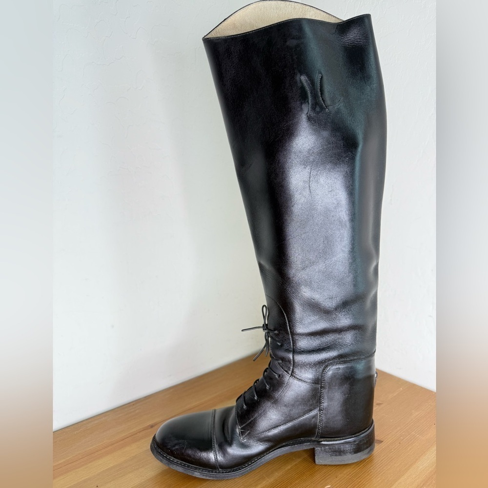 THE EFFINGHAM Black Leather 200L Tall Equestrian Boot Sz 7 1/2 WC Wide Calf - Picture 3 of 11
